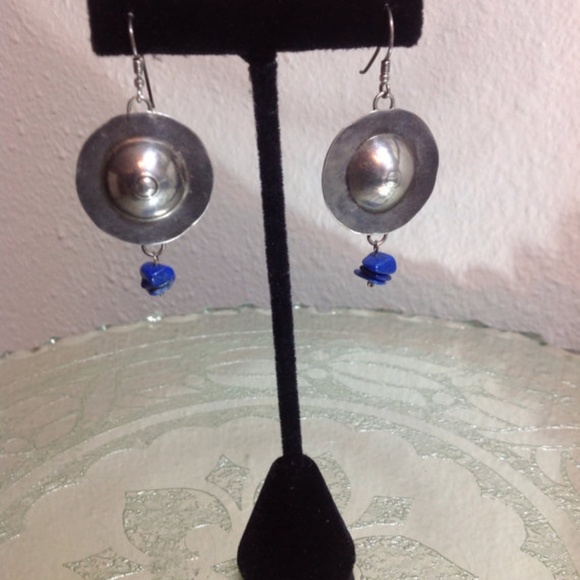 Vintage 925 lapis BOOBS earrings BOOBIES handmade - Picture 2 of 4